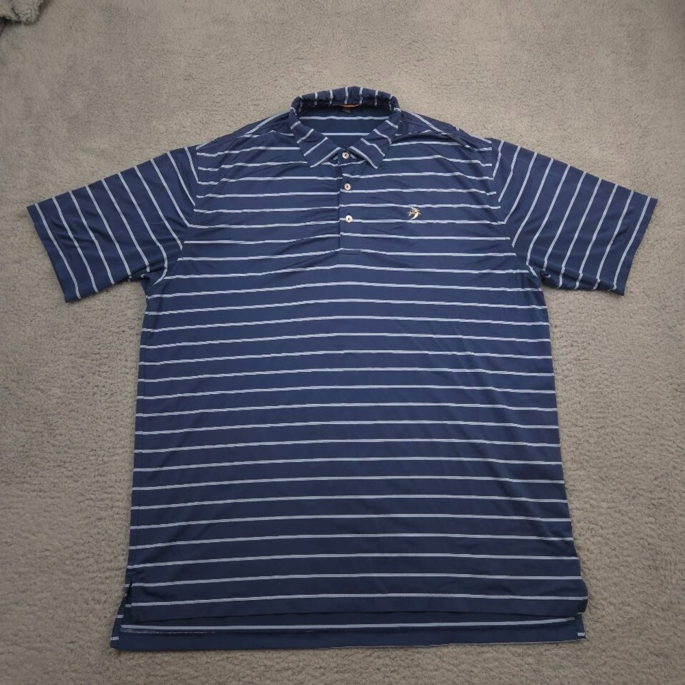 Peter Millar Summer Comfort XL Blue Stripe Polo‎ Performance Preppy Golf Stretch